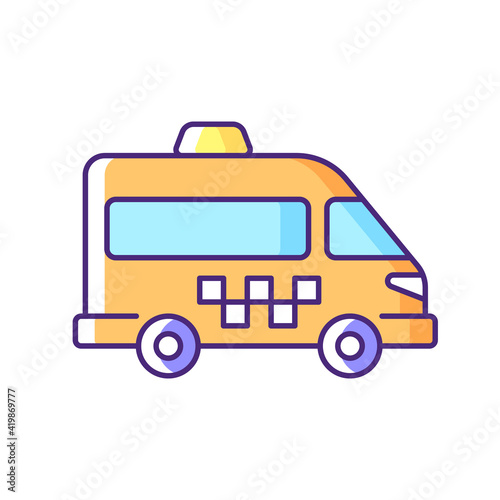 Shuttle buses RGB color icon. Convenient means of transportation around the city. Convenient service for ordering car. Travel by company. Alternative city transport. Isolated vector illustration
