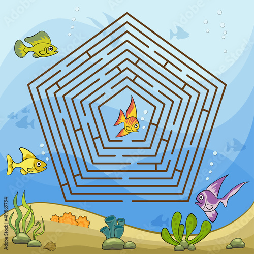 Maze game for kids and adults. Help the little fish to get out of the maze.