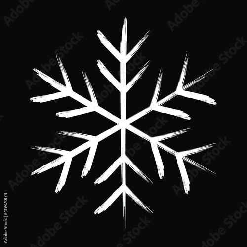 Snowflake vector icon. Ice and snow crystal flake symbol. Forecast and weather snowfall sign. Frost and cold logo. Black silhouette isolated on white background.