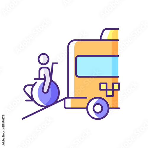 Wheelchair van RGB color icon. Increased mobility of people with disability. Convenient service for ordering car. Social transport. Non-emergency medical van. Isolated vector illustration