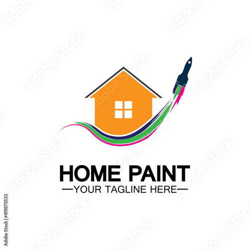 Home Painting Vector Logo Design.Home House Painting Service Coloring Logo Design Template.House painting service  decor and repair multicolor icon Vector logo.