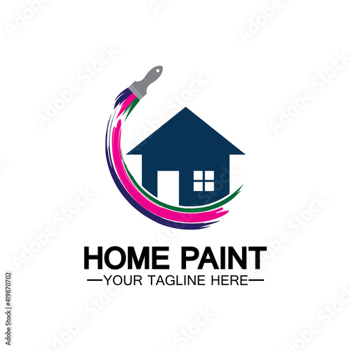 Home Painting Vector Logo Design.Home House Painting Service Coloring Logo Design Template.House painting service, decor and repair multicolor icon Vector logo.