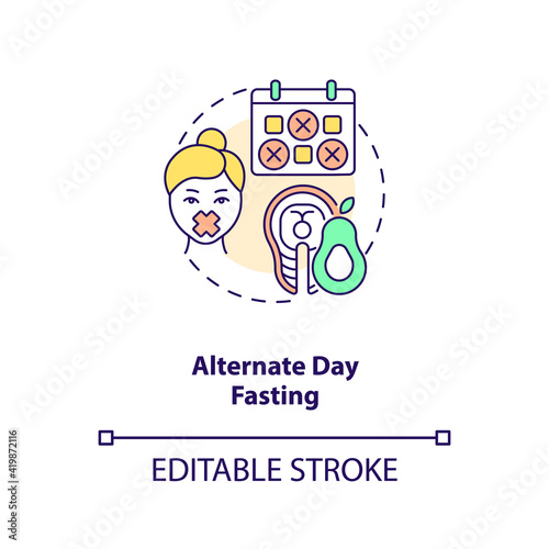 Alternate day fasting concept icon. Diet plan. Eating pattern. Weight loss. Intermittent fasting idea thin line illustration. Vector isolated outline RGB color drawing. Editable stroke
