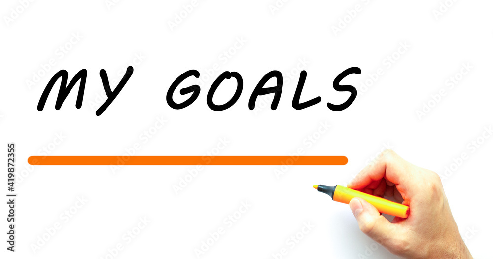Hand writing MY GOALS with marker. Isolated on white background. Hand writing MY GOALS with marker. Isolated on white background.