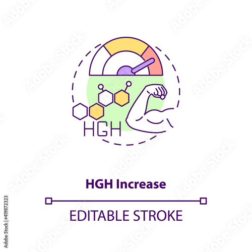 HGH increase concept icon. Human growth hormone. Improve performance. Intermittent fasting benefits idea thin line illustration. Vector isolated outline RGB color drawing. Editable stroke