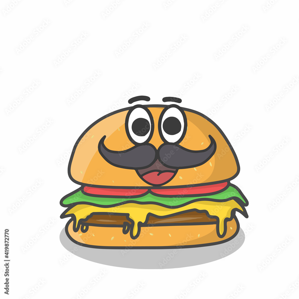 Cute burger character vector template design illustration