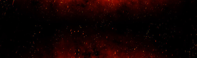 Fire embers particles over black background. Fire sparks background. Abstract dark glitter fire particles lights.