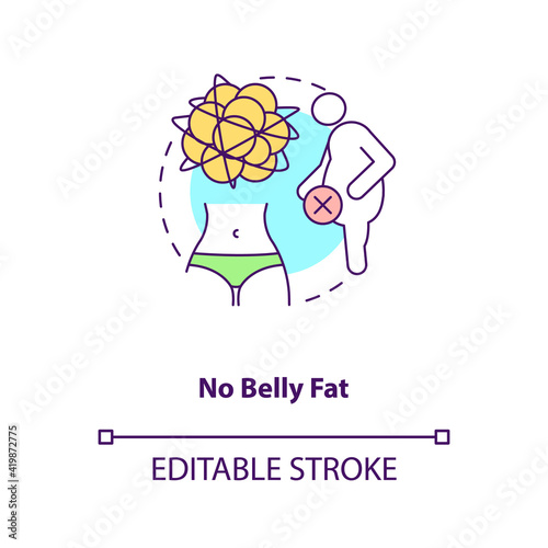 No belly fat concept icon. Diet and healthy eating. Small waist. Intermittent fasting benefit idea thin line illustration. Vector isolated outline RGB color drawing. Editable stroke