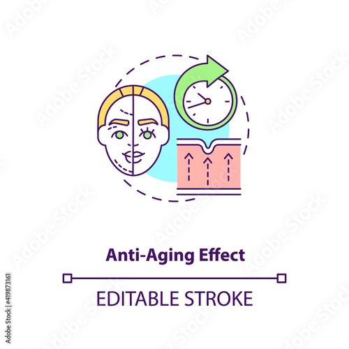 Anti aging effect concept icon. Smooth skin. Wrinkle treatment. Intermittent fasting benefit idea thin line illustration. Vector isolated outline RGB color drawing. Editable stroke