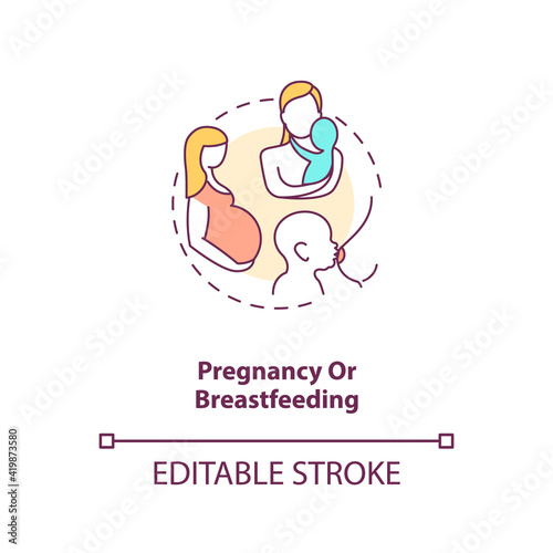 Pregnancy or breastfeeding concept icon. Motherhood, caring for newborn baby. Intermittent fasting idea thin line illustration. Vector isolated outline RGB color drawing. Editable stroke