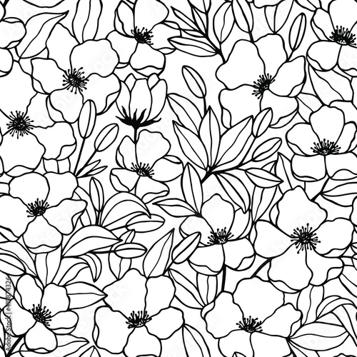 Seamless pattern of flowers. Vector stock illustration eps10. Hand drawing