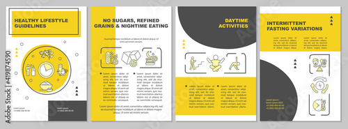 Lifestyle guidelines brochure template. Daytime activities. Flyer, booklet, leaflet print, cover design with linear icons. Vector layouts for magazines, annual reports, advertising posters