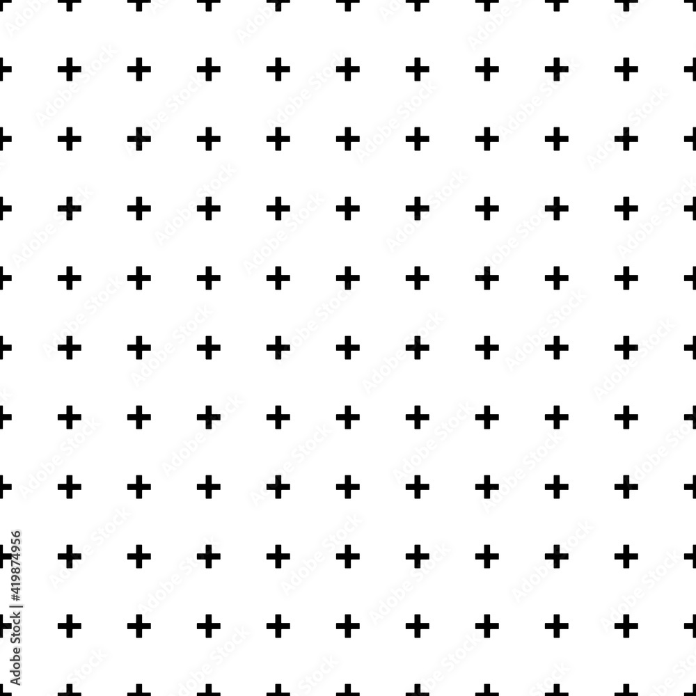 Square seamless background pattern from geometric shapes. The pattern is evenly filled with black plus symbols. Vector illustration on white background Square seamless background pattern from geometric shapes. The pattern is evenly filled with black plus symbols. Vector illustration on white background