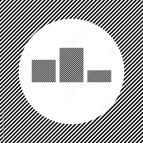 A large winners podium symbol in the center as a hatch of black lines on a white circle. Interlaced effect. Seamless pattern with striped black and white diagonal slanted lines