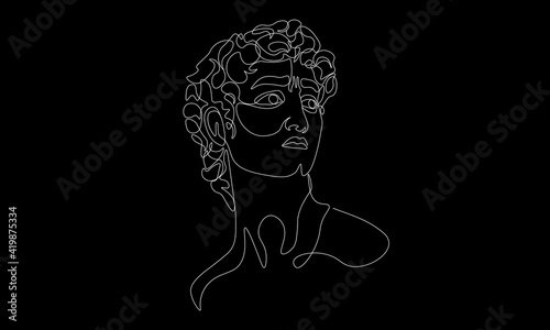 Abstract line Michelangelo's David portrait. One line drawing of ancient greek statue for posters, tattoo, print, story, wall decor
