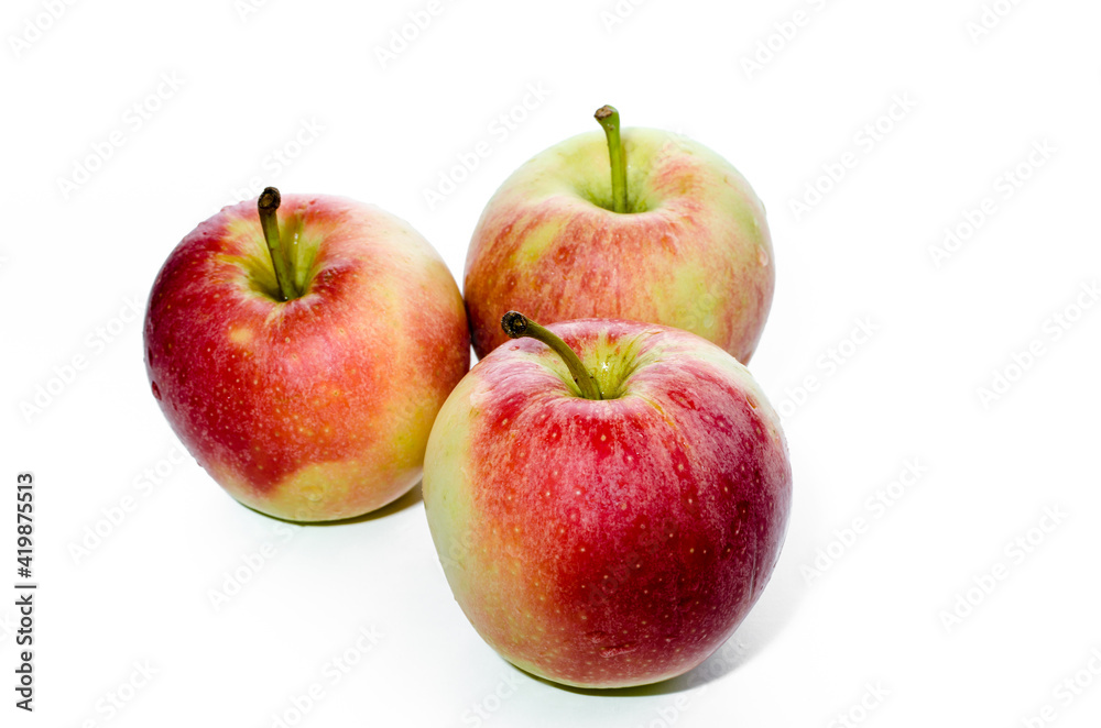 Three fresh apples isolated on white background. Copy space Three fresh apples isolated on white background. Copy space