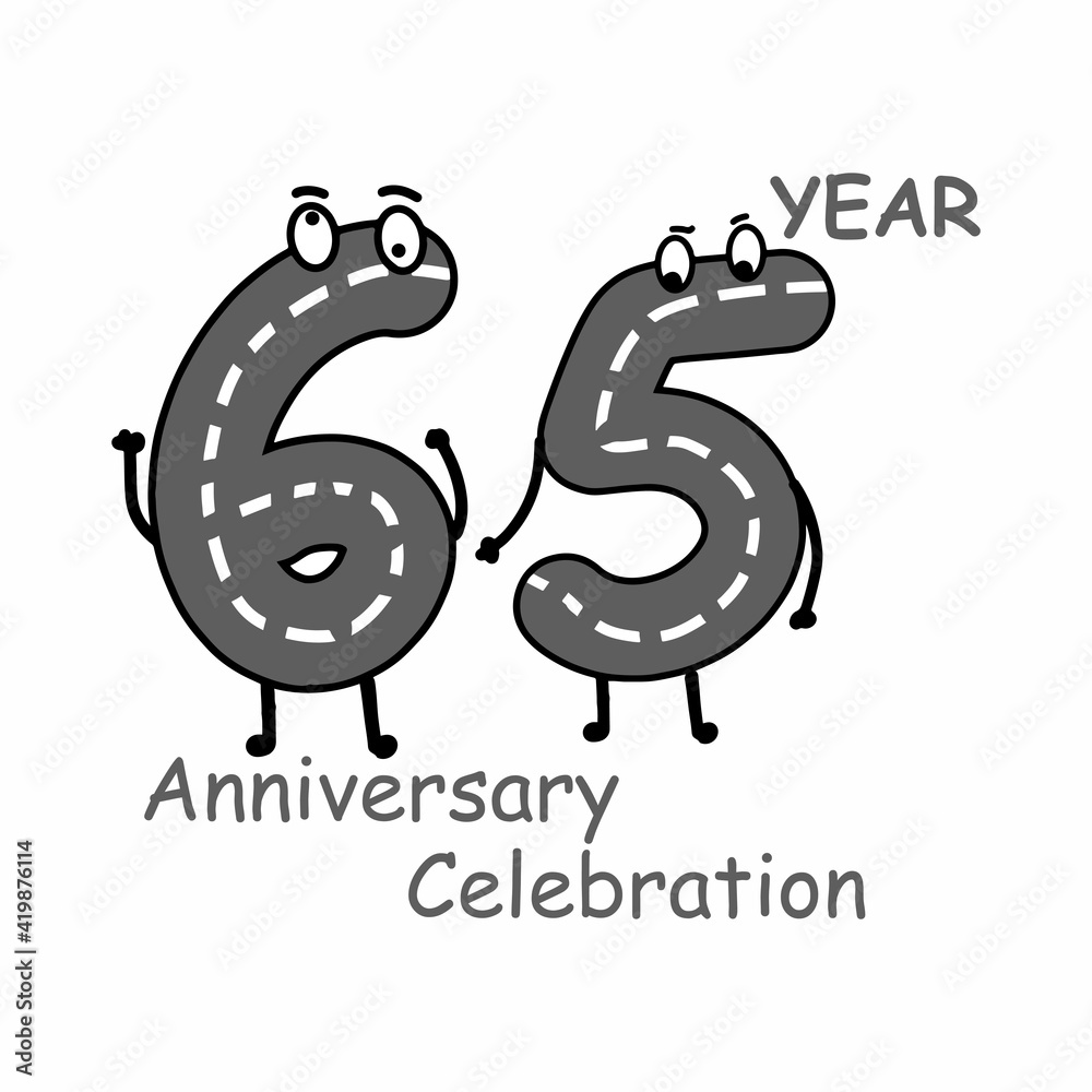 Fototapeta premium 65 year anniversary number character vector template design illustration