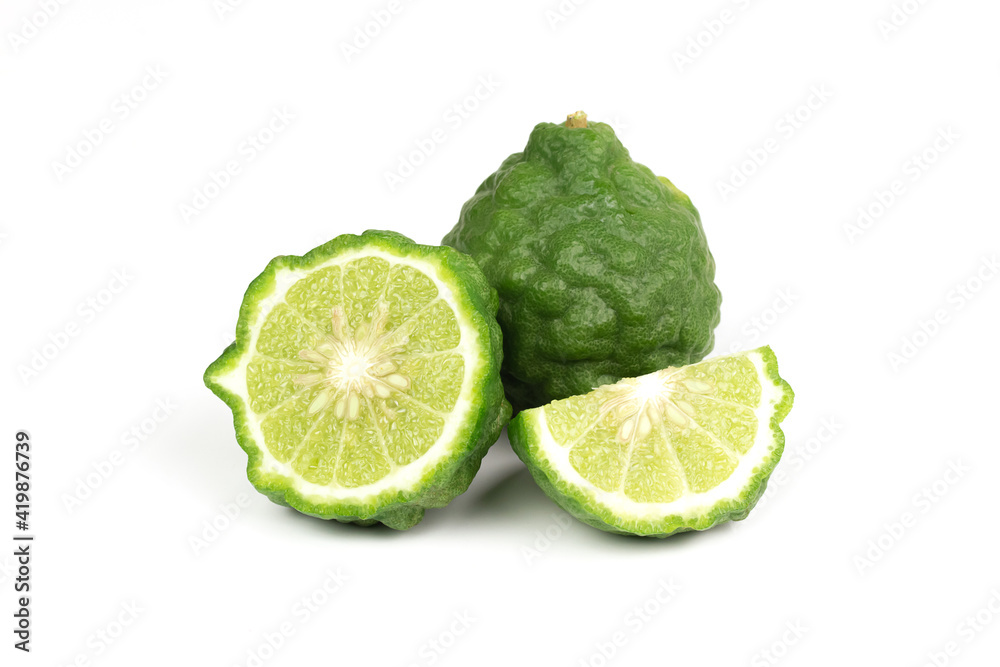 Bergamot fruit isolated on white background. Bergamot is ingredient in asean food and is herb for body care. Bergamot fruit isolated on white background. Bergamot is ingredient in asean food and is herb for body care.