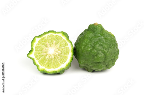 Bergamot fruit isolated on white background. Bergamot is ingredient in asean food and is herb for body care.