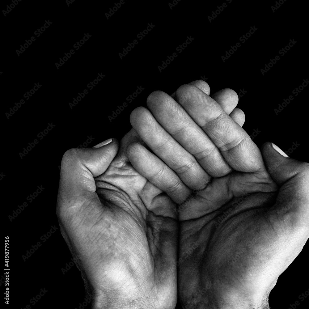 Fototapeta premium Recevoir mains blanc et noir symbole