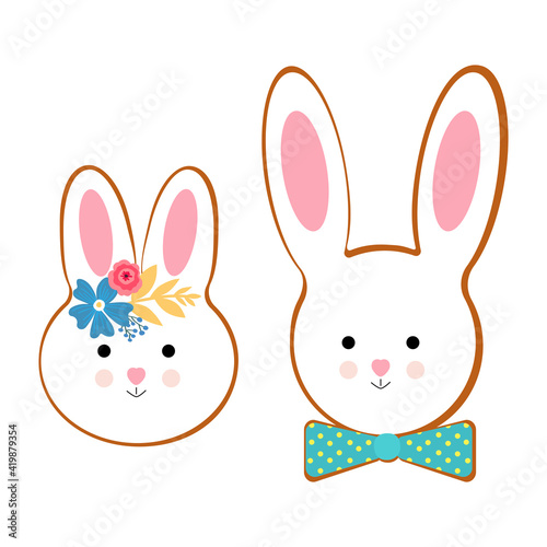 Cute Easter bunny, vector illustration art.