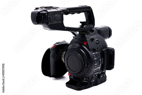 Professional video camera On the white background