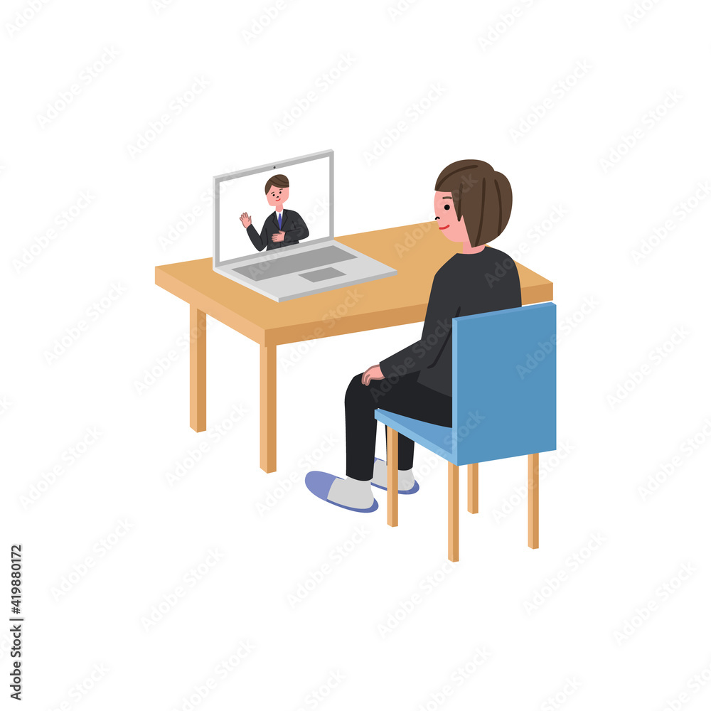 リモート面接をうける男性のイラスト Stock Vector Adobe Stock