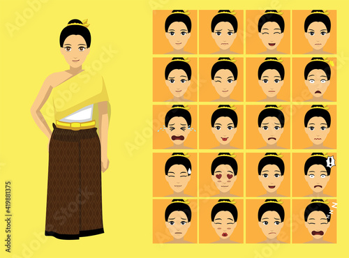 Manga Style Thai Woman Clothes Cartoon Character Emotion