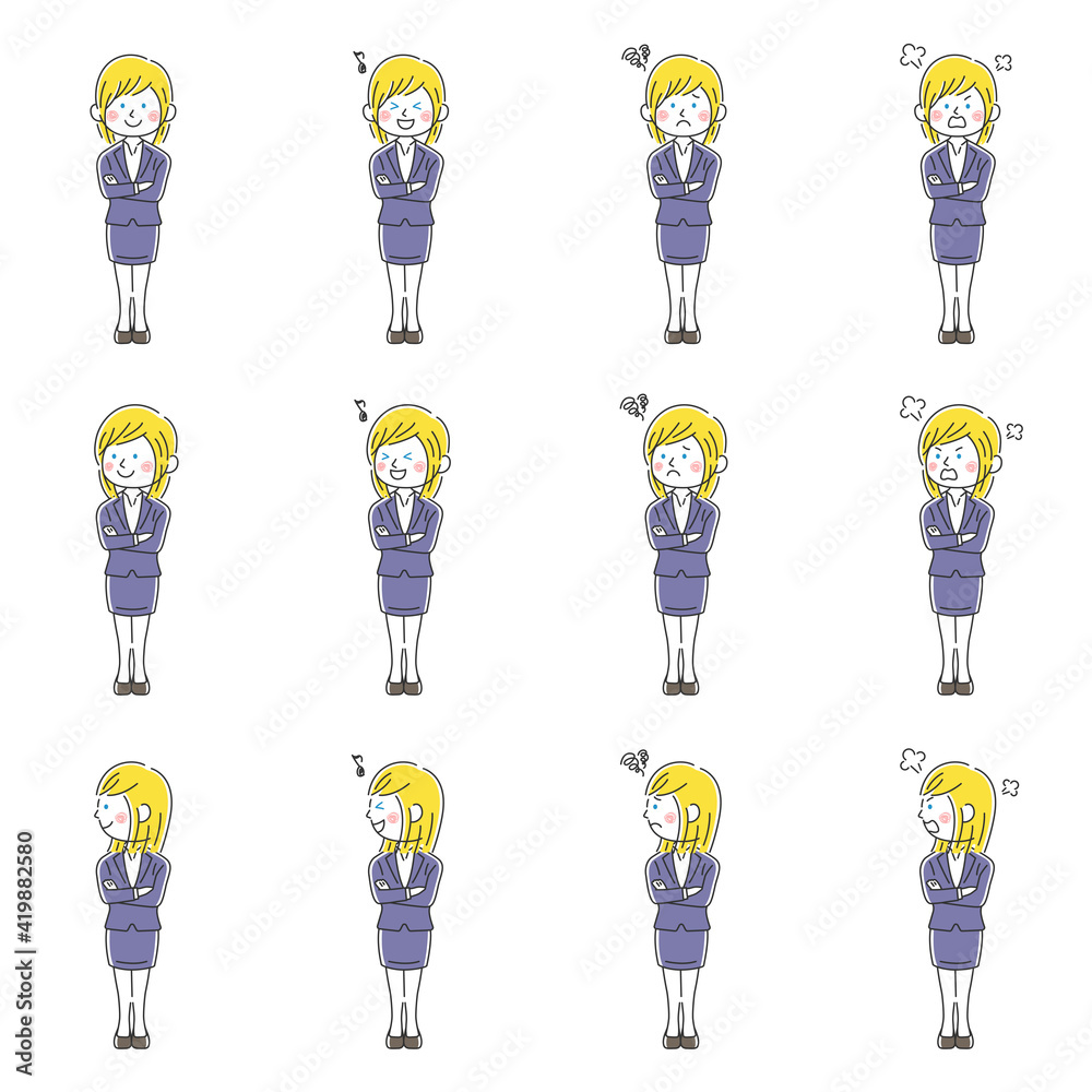 腕組みをする白人ビジネスウーマンのイラストセット Stock Vector Adobe Stock