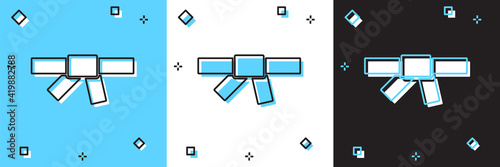 Set Black karate belt icon isolated on blue and white, black background. Vector