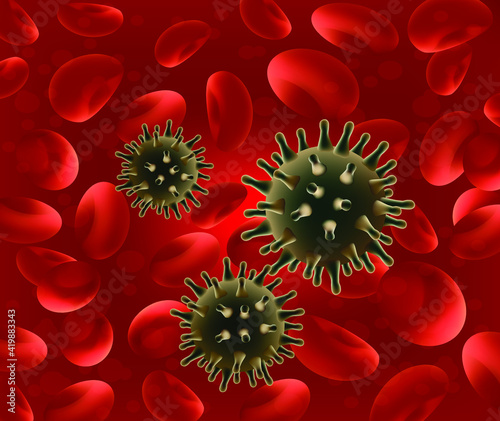 Vector illustration coronavirus attacks blood cells infection in the human body spread of the virus during infection