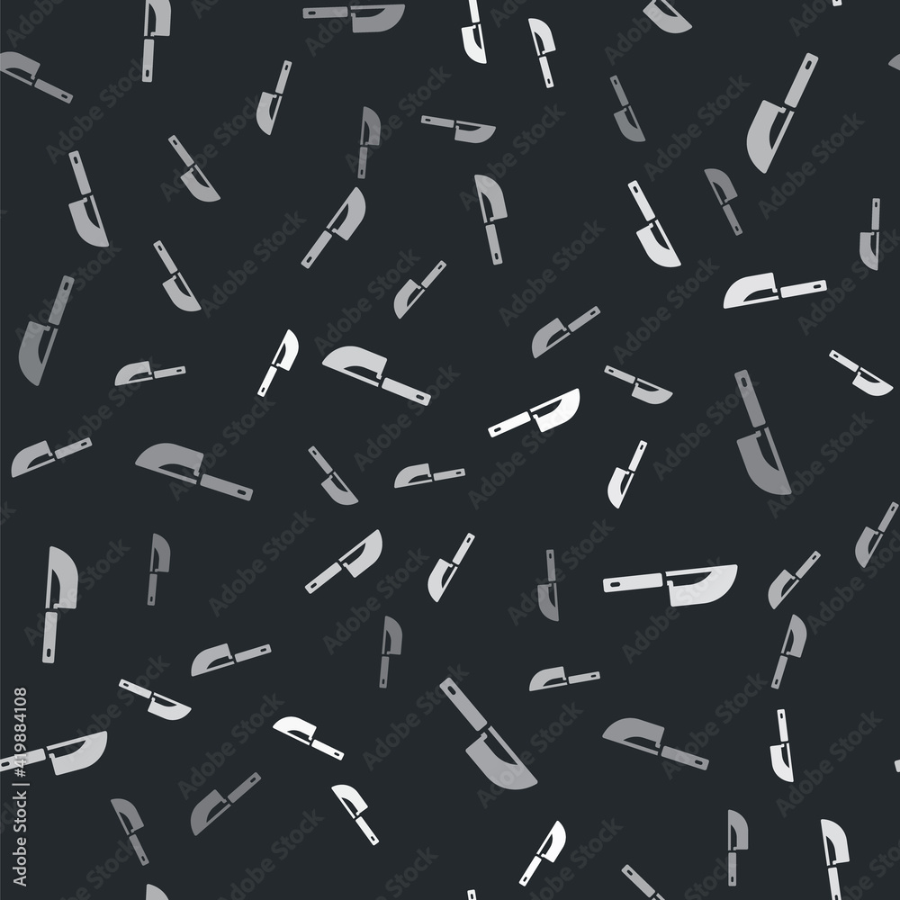 Grey Knife icon isolated seamless pattern on black background. Cutlery symbol. Vector