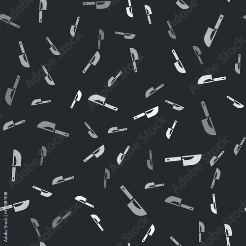 Grey Knife icon isolated seamless pattern on black background. Cutlery symbol. Vector