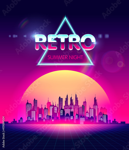 Retro Future of the 80s 1980s Retro Futuristic Background Style.