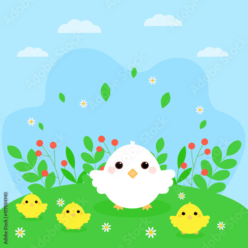 This is a flat illustration. There are chicks.