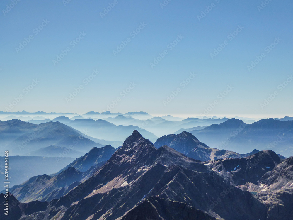 Endless mountain ranges in the middle of the alps in East Tyrol in Austria