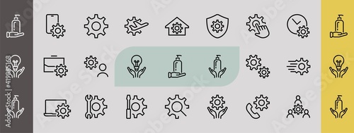 A simple set of settings and options related to Vector Line Icons. Contains icons such as set time, business, phone, and more. Editable Stroke.. 480x480