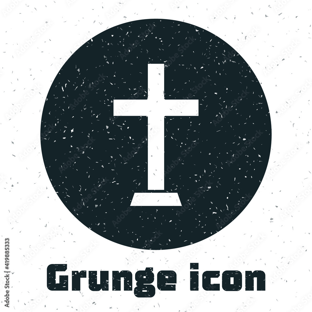 Fototapeta premium Grunge Christian cross icon isolated on white background. Church cross. Monochrome vintage drawing. Vector