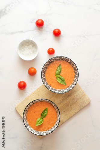  Tomato gazpacho soup with fresh cucumbers