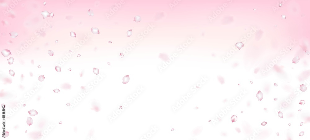Cherry Sakura Petals Confetti. Windy Leaves Confetti Poster. Flying