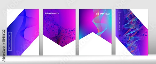 Minimal Covers Set. Purple Pink Blue Cyber Vector Cover Design. 3D Liquid Shapes Music