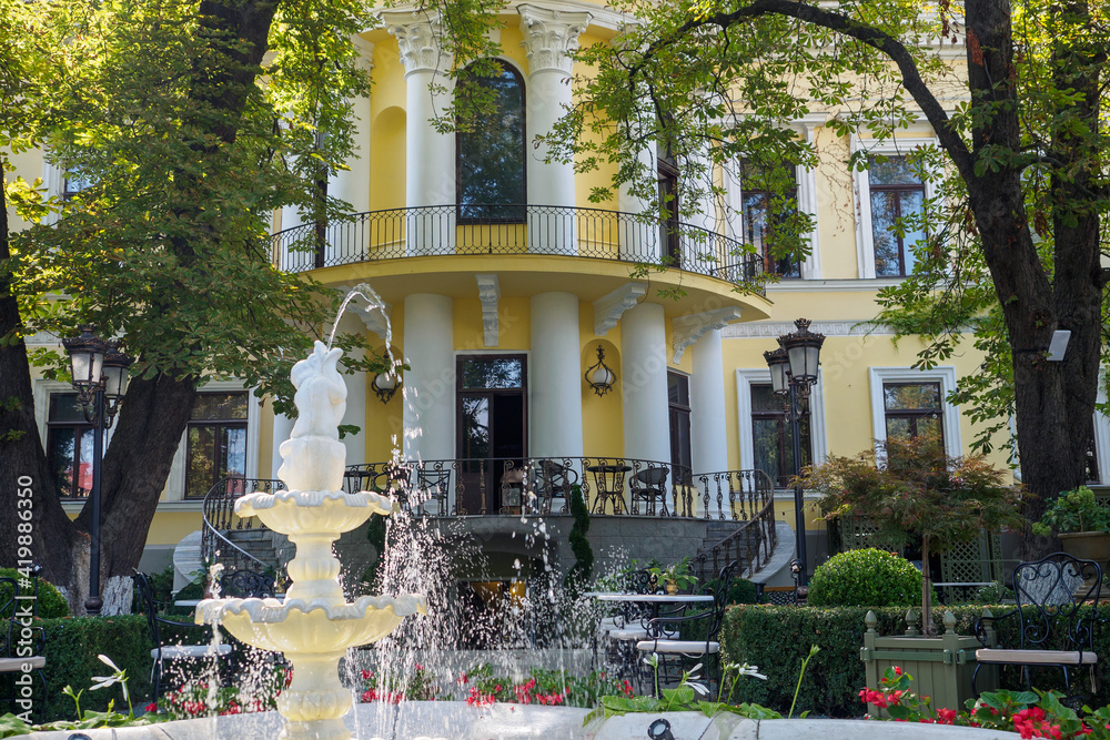 Courtyard with a fountain in Odessa, Ukraine