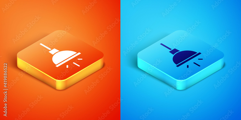 Isometric Chandelier icon isolated on orange and blue background. Vector Isometric Chandelier icon isolated on orange and blue background. Vector