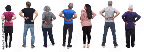 Photography large group of men and women with pain on back white background