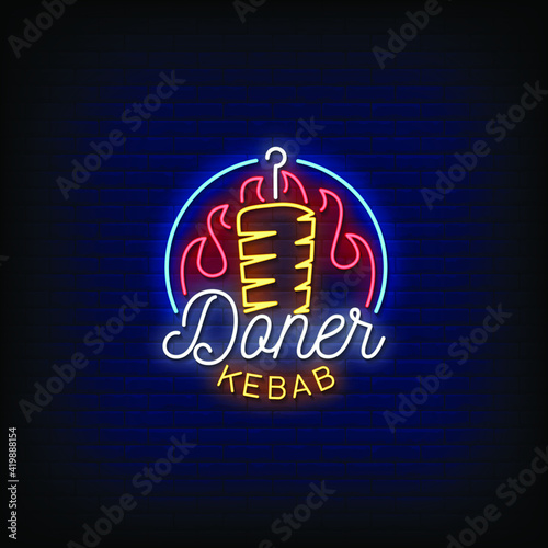 Doner Kebab Neon Signs Style Text Vector