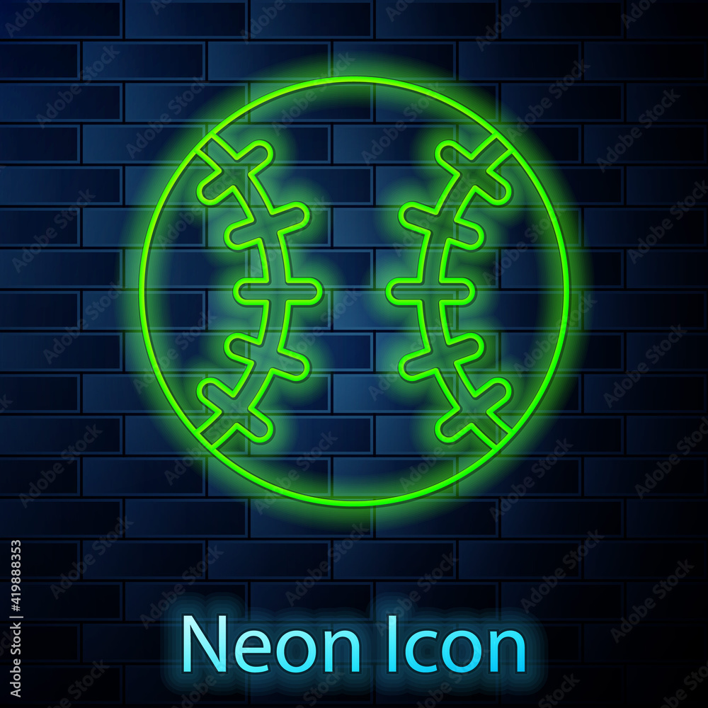Glowing neon line Baseball ball icon isolated on brick wall background. Vector Glowing neon line Baseball ball icon isolated on brick wall background. Vector