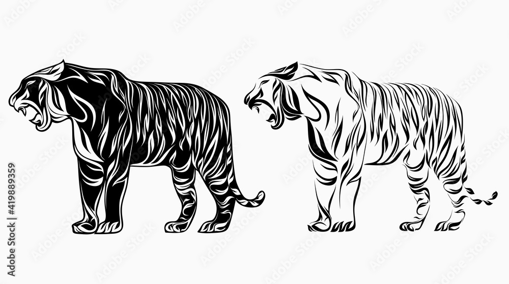 Naklejka premium Nice tiger Floral Ornament Decoration Vector.