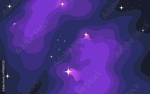 Vector space background . Cute flat style template with Stars in Outer space