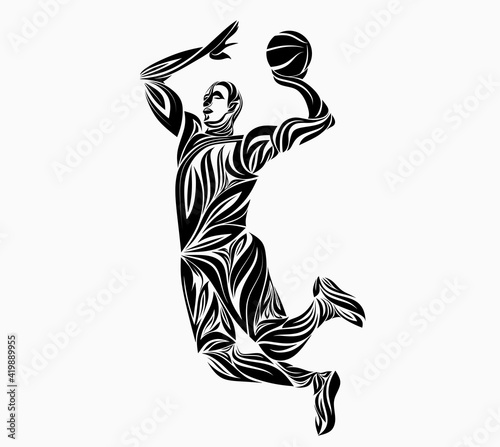 basketball player in floral ornament. vector illustration