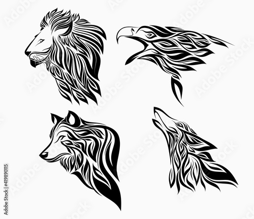 predatory animal  in floral ornament. vector illustration